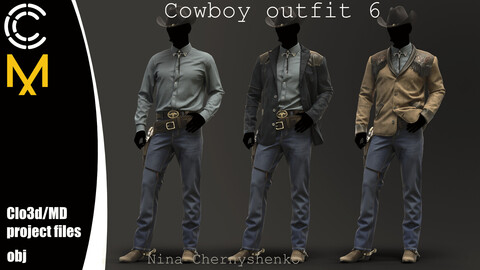 Cowboy outfit 6. Marvelous Designer/Clo3d project + OBJ.