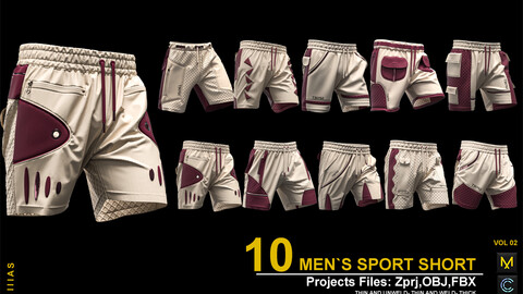 MEN SPORT SHORTS VOL 2 (CLO3D AND MAEVELOUS DESIGNER) ZPRJ, OBJ, FBX, UV