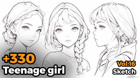 +330 Teenage Girl Face Sketch Reference(4k)