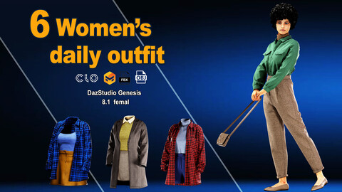 6 women's daily outfits/ marvelous designer / clo3d / PBR textures / OBJ / FBX