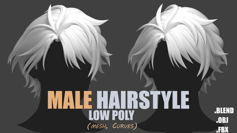 Male Hairstyle-Subdivision ready-Low Poly-Blend, obj, fbx files