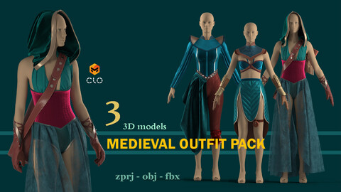 MEDIEVAL OUTFIT PACK . CLO , MD projects+FBX+OBJ