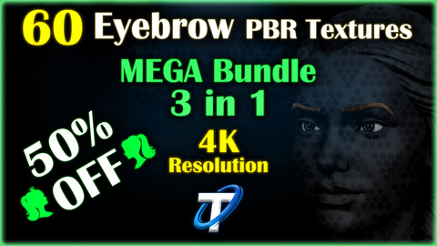 60 Eyebrow PBR Textures - Human / Creature / Animal / Fantasy (MEGA Bundle)