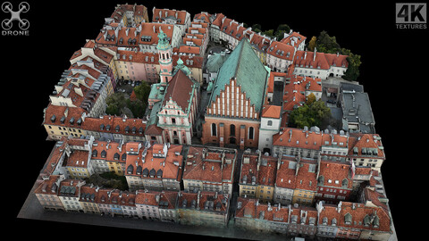 city sector middle ages town cathedral drone air scan