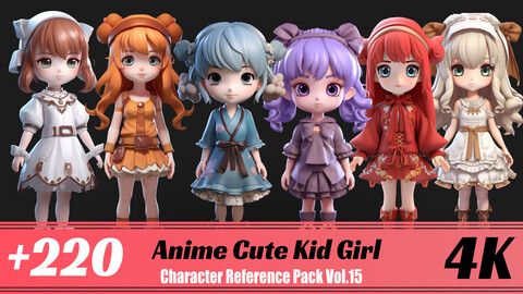 +220 Anime Cute Kid Girl | 4K | Character Reference Pack Vol.15