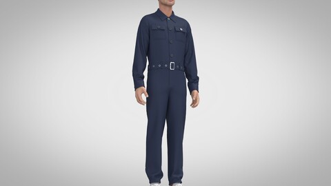 Men Long-Sleeved Jumpsuit, Clo, Marvelous Designer +obj, fbx