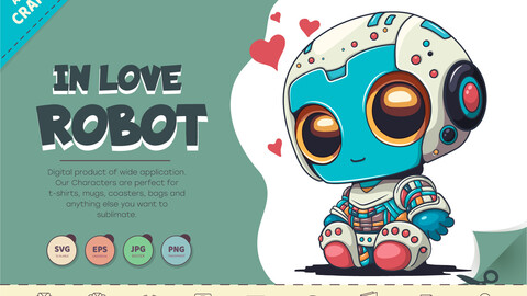 Cartoon robot in love. T-Shirt, PNG, SVG.