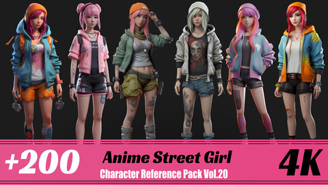 +200 Anime Street Girl | 4K | Character Reference Pack Vol.20