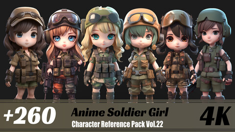 +260 Anime Soldier Girl | 4K | Character Reference Pack Vol.22