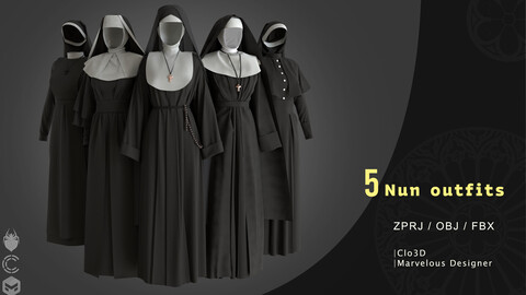 Nun outfit collection (OBJ+FBX+ZPRJ)