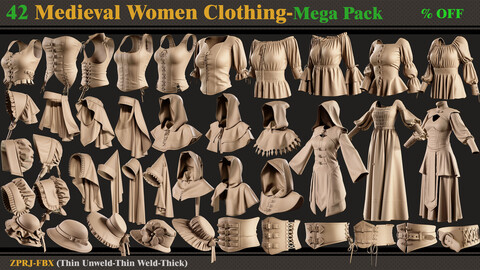 42 Medieval Women Clothing-MEGA PACK(zprj-fbx) - VOL 3