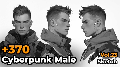 +370 Cyberpunk Male Face Sketch Reference(4k) | Vol_23