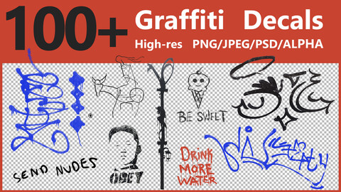 100+ High-resolution PNG/JPEG/PSD/ALPHA of Graffiti Decals + Free Image References - Vol. 01