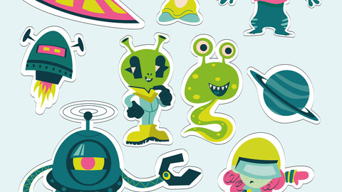 ALIENS CARTOON SET  - VECTOR ART