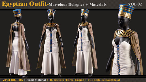 Egyptian Outfit-FEMALE- MD/Clo3d + Smart Material + 4K Textures + OBJ + FBX (vol 02)