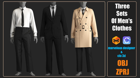 Three Sets Of Men's Clothes - Marvelous Designer / Clo Project