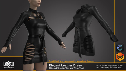 Elegant Leather Dress (ZPRJ+FBX+OBJ Files)