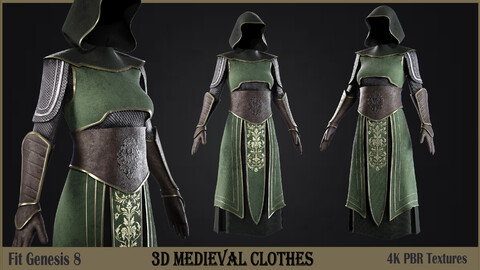 3D Medieval fantasy character clothes (Fbx, Obj, Zprj, Spp, 4K PBR textures)