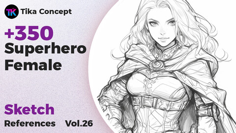 +350 Superhero Female Sketch Reference (4k)