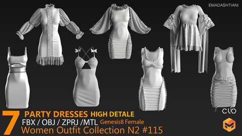 Women Outfit Collection N2 #115 _ MarvelousDesigner/CLO Project Files+fbx+obj+mtl _ Genesis8Female