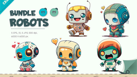 Bundle Cartoon Robots 01. T-Shirt Sticker.