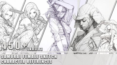 450+ Samurai Female Sketch - Character References Vol.02