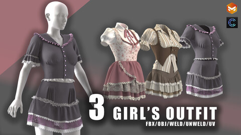 3 girl's dress/clo3d /lolita/anime/dress