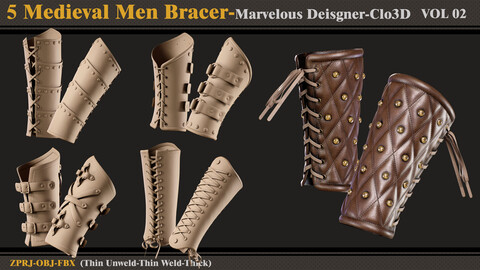 5 Medieval Men Bracers /MD-Clo3D (ZPRJ + FBX + OBJ)-VOL2