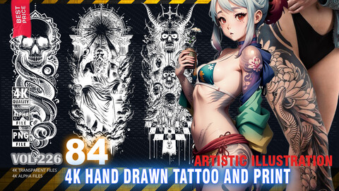 84 4K HAND DRAWN TATTOO AND PRINT - ARTISTIC ILLUSTRATION - HIGH END QUALITY RES - (TRANSPARENT & ALPHA) - VOL226