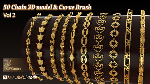 50 Chain 3D Model and Curve brush Vol 2