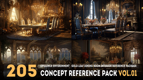 205 arts - Opulence Environment - Gold-Leaf Dining Room Interior Reference Package Vol.01 - More Than 6K Resolution