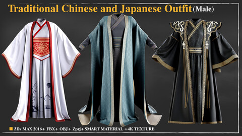 Traditional Chinese and Japanese clothing / Marvelous Designer / 4k Textures/Smart material / OBJ-FBX