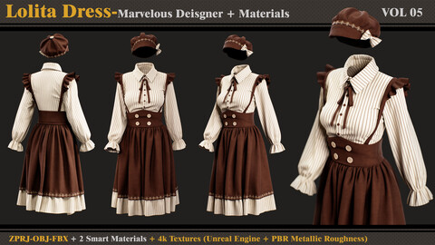 Lolita Dress -MD/Clo3d + Smart Material + 4K Textures + OBJ + FBX (vol 05)