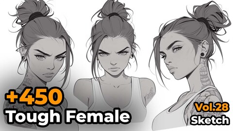 +450 Tough Female Sketch Reference(4k)