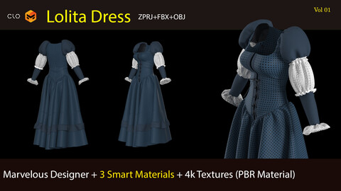 Lolita Dress  (VOL 01) ZPRJ+OBJ+FBX + Smart Material + 4K Textures