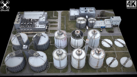 factory silo industrial terrain drone scan