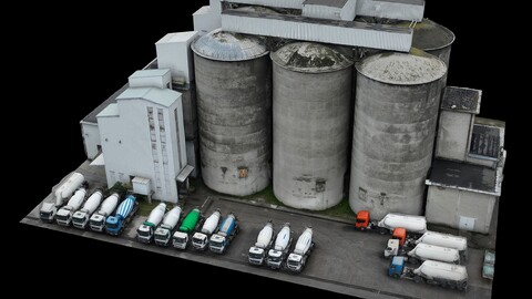 factory silo buildings industrial drone scan