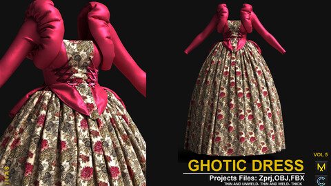 GOTHIC DRESS VOL 5 (MARVELOUS DESIGNER AND CLO3D)ZPRJ, OBJ, FBX,UV