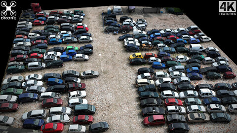 abandoned cars wrecks large parking drone scan