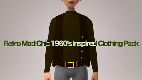 Retro Mod Chic 1960's Inspired Clothing Pack, Long Sleeve+Vest+Pants+Hat, Marvelous Designer+CLO3D+OBJ+FBX files