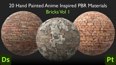 20 Hand Painted Anime Inspired PBR Materials - Bricks Vol 1