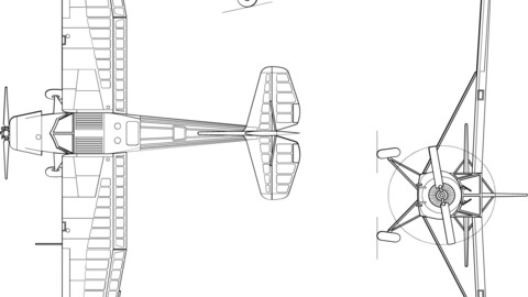 Yakovlev Yak-12 3-view line drawing-svg vector file