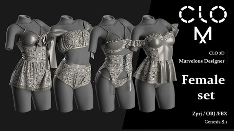 Female set / Marvelous Designer/Clo3D project file + OBJ, FBX