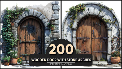 wooden door with stone arches 4K Reference/Concept Images