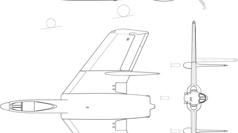 Vought F7U-1 Cutlass 3-view svg vector file