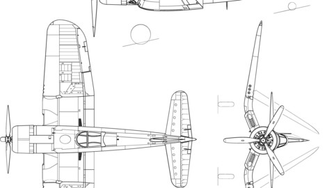 Vought F4U-1 Corsair 3-view-svg vector file