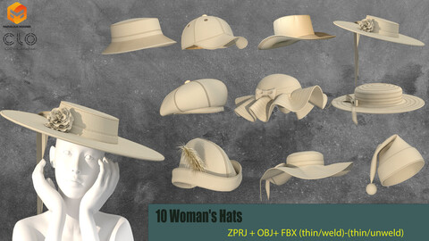 10 Women's Hats Marvelous Designer /Clo3d  project file