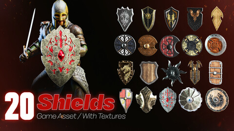 20 Shields / Game Asset + With Texture