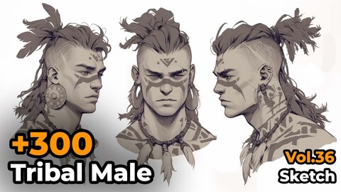 +300 Tribal Male Sketch Reference(4k)