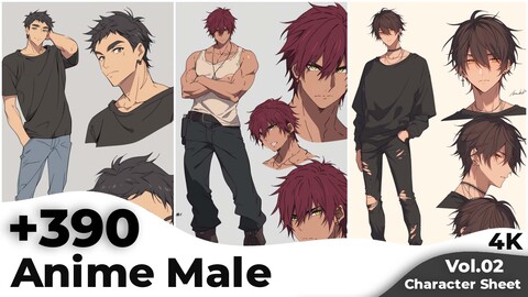 +400 Anime Male Character Sheet Reference(4k)